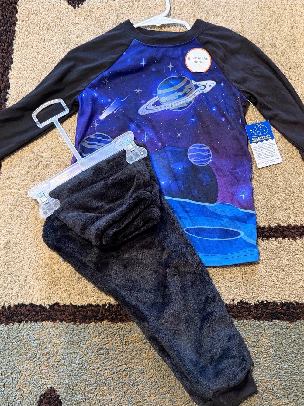 Kids Space Glow-in-the-Dark Pajama Set - Blue & Black